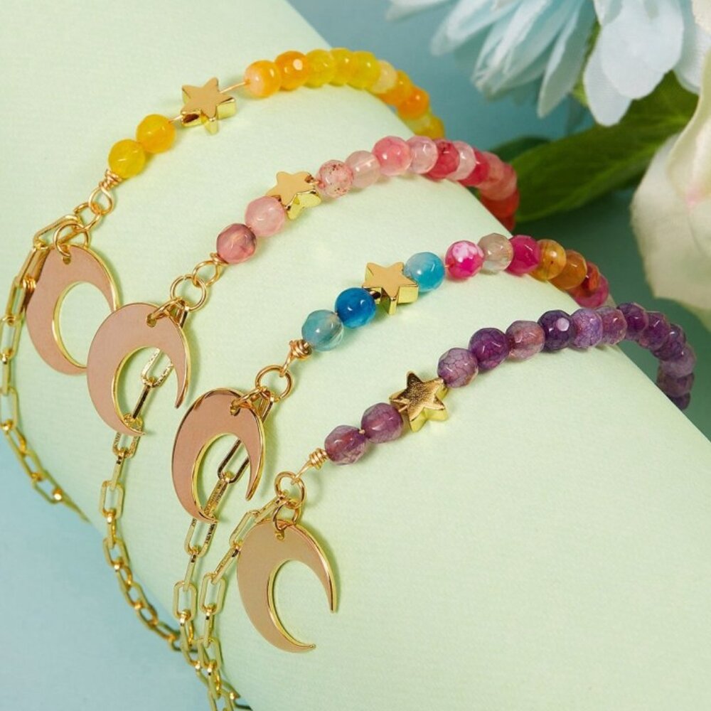 💝5/$25💖 U-Choose Natural Agate beads W paperclip chain Star & Moon Bracelet